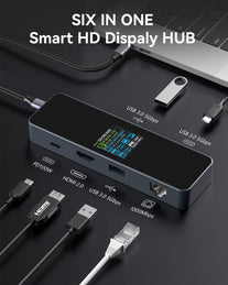 DOCKCASE Visual Smart USB C Hub (6-In-1) with HDMI Port 4K@60Hz, Gigabit Ethernet, USB-C and 2 USB-A 5Gbps Data Ports, 100W PD Power Delivery, for Macbook Air, Macbook Pro, XPS, and More