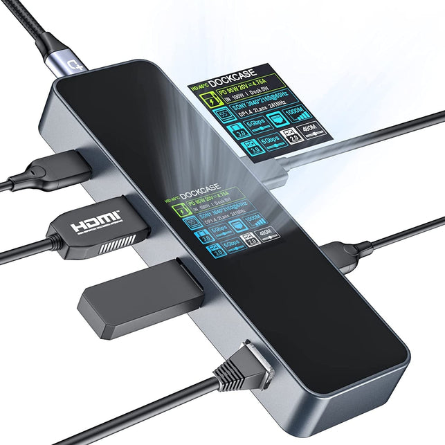 DOCKCASE Visual Smart USB C Hub (6-In-1) with HDMI Port 4K@60Hz, Gigabit Ethernet, USB-C and 2 USB-A 5Gbps Data Ports, 100W PD Power Delivery, for Macbook Air, Macbook Pro, XPS, and More
