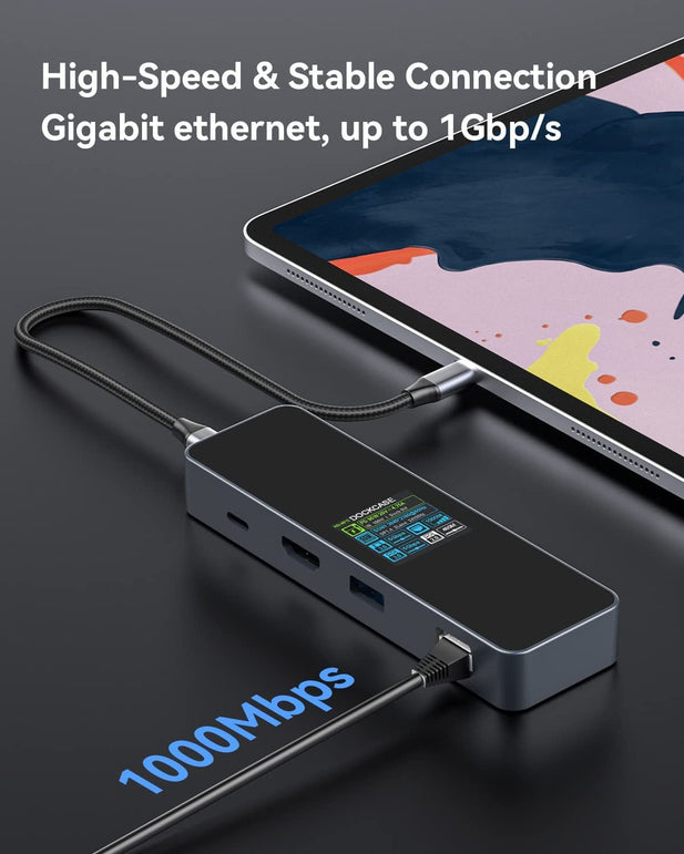 DOCKCASE Visual Smart USB C Hub (6-In-1) with HDMI Port 4K@60Hz, Gigabit Ethernet, USB-C and 2 USB-A 5Gbps Data Ports, 100W PD Power Delivery, for Macbook Air, Macbook Pro, XPS, and More