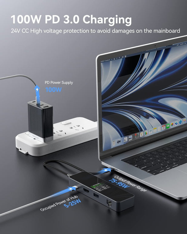 DOCKCASE Visual Smart USB C Hub (6-In-1) with HDMI Port 4K@60Hz, Gigabit Ethernet, USB-C and 2 USB-A 5Gbps Data Ports, 100W PD Power Delivery, for Macbook Air, Macbook Pro, XPS, and More