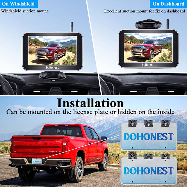 Dohonest Wireless Backup Camera HD 1080P 5“ Split Screen Monitor System for Truck Car Camper Small RV Bluetooth Rear View Cam 2.4G Stable Digital Signal Two Channels Night Vision Waterproof V25