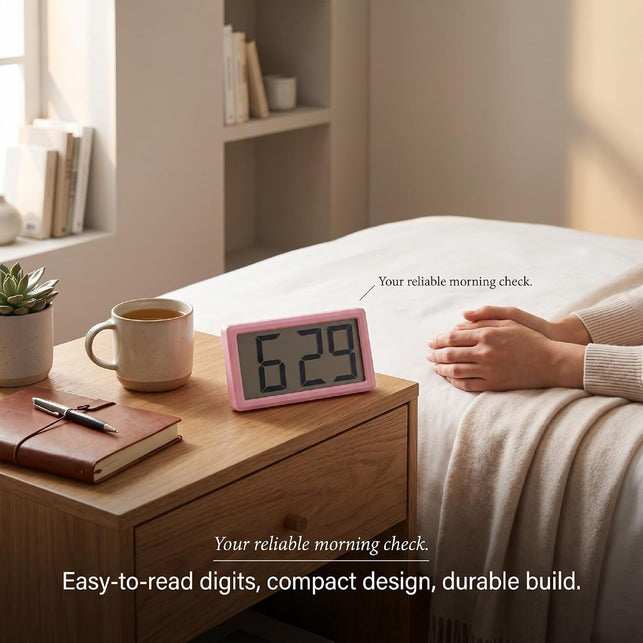 SENECESLI Small Magnetic Digital Clock, 3.3In Screen Travel Clock for Car, Compact Battery Operated for Bedroom, 12 Hour Display with Stand for Classroom (Pink)