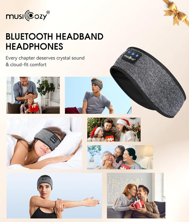 MUSICOZY Sleep Headphones Bluetooth Sports Headband, Wireless Music Headband Headphones, IPX6 Waterproof Headphones with Mic for Sleeping Workout Running Side Sleepers Travel Yoga