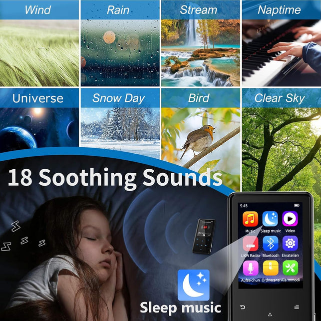 64GB MP3 Player with Bluetooth 5.3, Speaker & White Noise Sound
