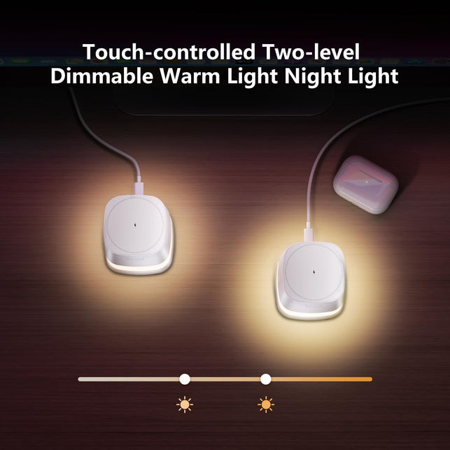 【2026 Upgraded】4 in 1 Wireless Charger, 3 in 1 Wireless Charging Station with Night Light for Magsafe Charger, 15W Magnetic Travel Stand for Iphone17/Air/Pro/Max/16/15/14/13/12, Apple Iwatch, Airpods