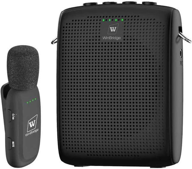 Winbridge Wireless Voice Amplifier for Teachers - Lapel Mic System Saves Your Voice | 15W Portable PA System with Bluetooth, 12H+ Battery, Auto-Pairing | No Headset, Ultra-Light 18.3G Clip Mic WB005N
