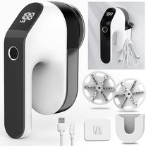 Rechargeable Fabric Shaver, Electric Lint Remover, Sweater Shaver for Clothes and Furniture with 3-Speeds and Battery Led Digital Display,2 Replaceable 6-Leaf Blades,Wall Mounted Storage Box