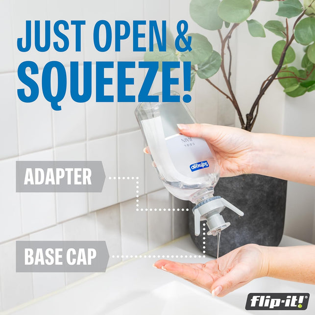 Flip-It! 2-Pack Premium Bottle Emptying Kit – No More Wasted Product - Fits Most Plastic Bottles – Get Out Every Drop of Shampoos, Lotions, & More – 2 Base Caps, 6 Adapters – Pastel Color Edition