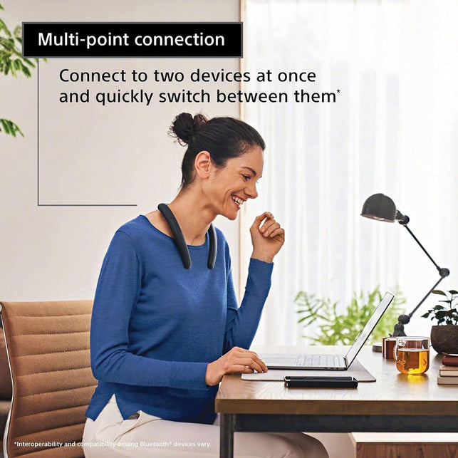 Sony SRS-NB10 Wireless Neckband Bluetooth Speaker Comfortable and Lightweight with Technology to Work from Home, Built-In Mic, 20 Hours of Battery Life, and IPX4 Splash-Resistant- Charcoal Gray