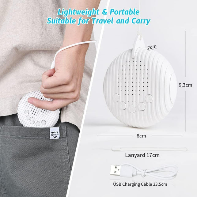 White Noise Machine, Xkey Portable Sound Machine with 10 Natural Soothing Sounds 3 Timers, Compact Sleep Sound Machine with Volume Control Powered by USB, White Hanging Sound Machine (A)