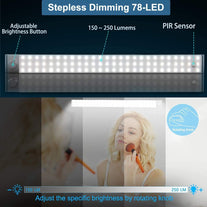 78 LED Closet Light, Rechargeable Dimmable Motion Sensor Closet Light Wireless under Cabinet Night Light with 3200Mah Large Battery for Cabinet, Wardrobe, Kitchen