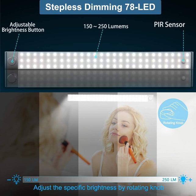 78 LED Closet Light, Rechargeable Dimmable Motion Sensor Closet Light Wireless under Cabinet Night Light with 3200Mah Large Battery for Cabinet, Wardrobe, Kitchen