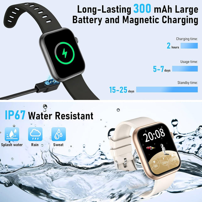 Smart Watch for Women Men(Make Calls & AI Voice), 2" HD Smartwatches with Heart Rate Spo2 Sleep & Cycle Tracking, 100+ Sports Modes Fitness Tracker, Fitness Watch for Ios Android Phones