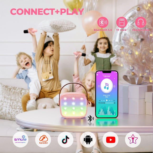 YLL Mini Karaoke Machine for Kids Adults, Portable Bluetooth Speaker with 2 Wireless Microphones,Toys Birthday Gifts for Girls Ages 4, 5, 6, 7, 8, 9, 10, 11, 12+ Years Old Toddler Teens (Pink)
