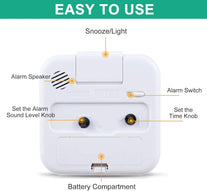 Alarm Clock, Silent Alarm Clocks Bedside Non Ticking Table Clocks Bedside Clock Battery Powered Large Display Snooze Light Clocks for Heavy Sleepers Kids Bedrooms Office Travel White