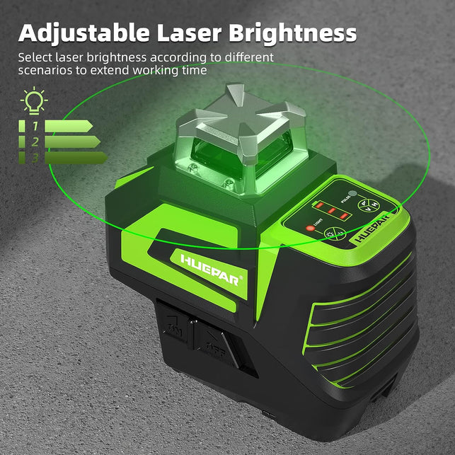 Huepar Self-Leveling Green Laser Level Cross Line with 2 Plumb Dots Laser Tool -360 Horizontal Line plus Large Fan Angle of Vertical Beam -Li-Ion Battery with Type-C Charging Port&Magnetic Base 7211CG