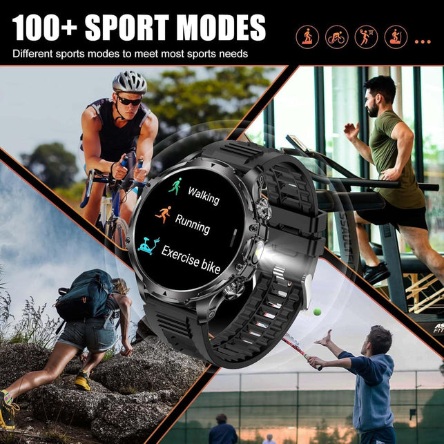Military Smart Watch for Men, 1.85'' HD Large Screen Smartwatch, Flashlight/5Atm Waterproof/800Mah/100+ Sports Fitness Tracker Watch, Pedometer Mens Smart for Android Iphone Compatible AK75 Silver