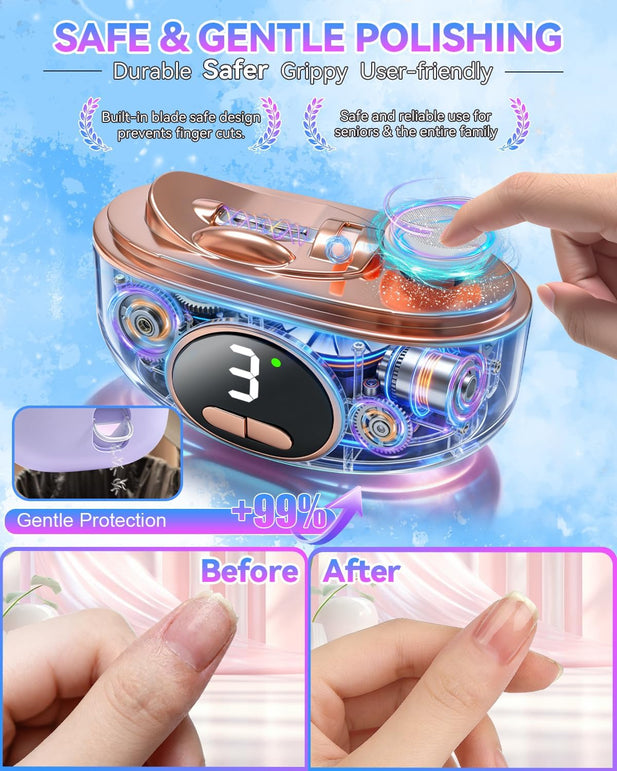 2026 Upgraded 3-In-1 Automatic Electric Nail Clipper【5.0 German Power Motor】【3 Smart Modes & Double-Blade】【Safe Nail Trimmer Polishing】 with LED Light & Dust Storage, Quiet & Gentle for Senior Adults (Purple 01)