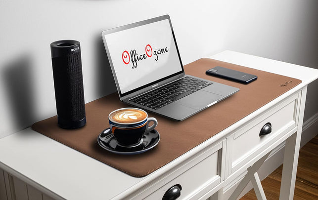 Officeozone Desk Mat with All-New Edge Stitch, Double-Sided, Synthetic Leather, Black and Brown, 80Cm X 40Cm