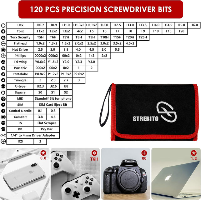STREBITO Screwdriver Sets 142-Piece Electronics Precision Screwdriver with 120 Bits Magnetic Repair Tool Kit for Iphone, Macbook, Coumputer, Laptop, Tablet, PS4, Xbox, Nintendo, Eyeglasses, Jewelers