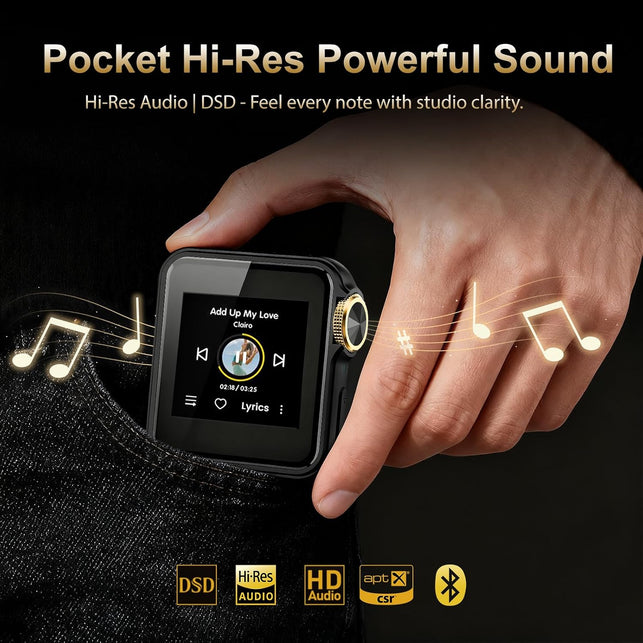 HIFI WALKER H2 Mini Clip-On Bluetooth MP3 Player, 64GB, Black