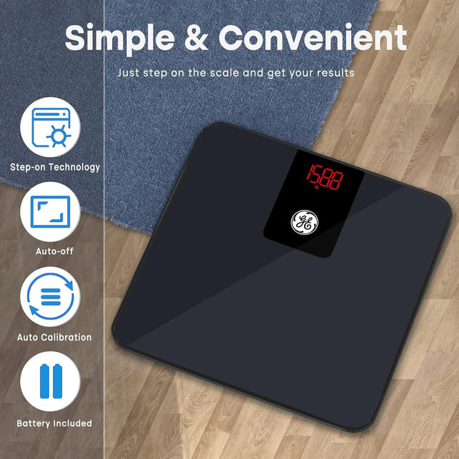 GE Digital Smart Bathroom Scale - Accurate Bluetooth Body Weight and BMI - Electronic Black Scale, 400Lb Capacity