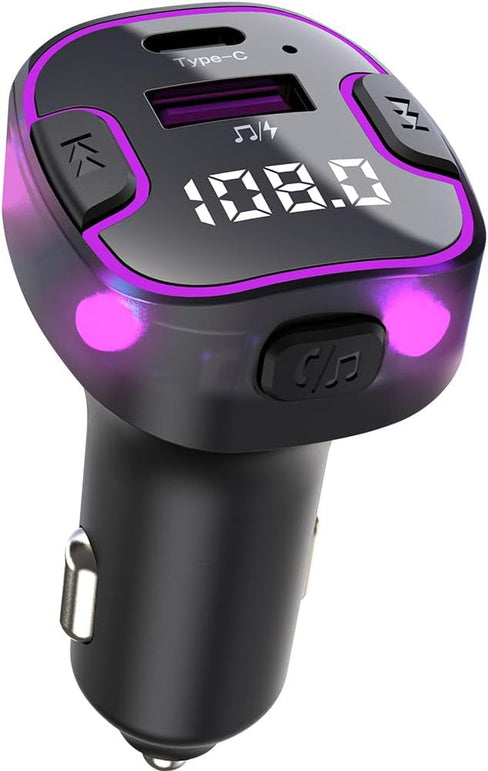 OHITEC Bluetooth FM Transmitter for Car: Hands-Free Calls, Navigation Guidance, HD Sound Quality 5.3, Usb/Type-C 5V3.1A Fast Charging, U Disk Music Playback, Colorful Ambient Lights (C49)