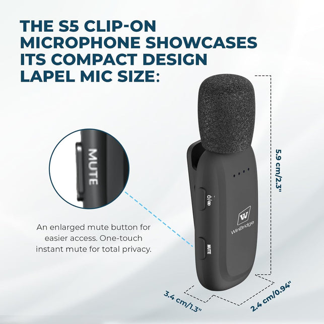 Winbridge Wireless Voice Amplifier for Teachers - Lapel Mic System Saves Your Voice | 15W Portable PA System with Bluetooth, 12H+ Battery, Auto-Pairing | No Headset, Ultra-Light 18.3G Clip Mic WB005N