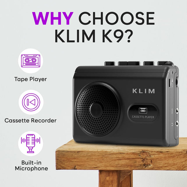 K9 Cassette Player with Earphones, Portable Recorder, Built-In Speaker