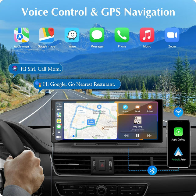 [2024] Carpuride W903 Wireless Carplay & Android Auto with Dash Cam - 9.3" HD IPS Touch Car Play Screen for Car, 4K Front & 1080P Rear Camera, Loop Recording, Bluetooth Audio, Mirror Link, GPS, Siri