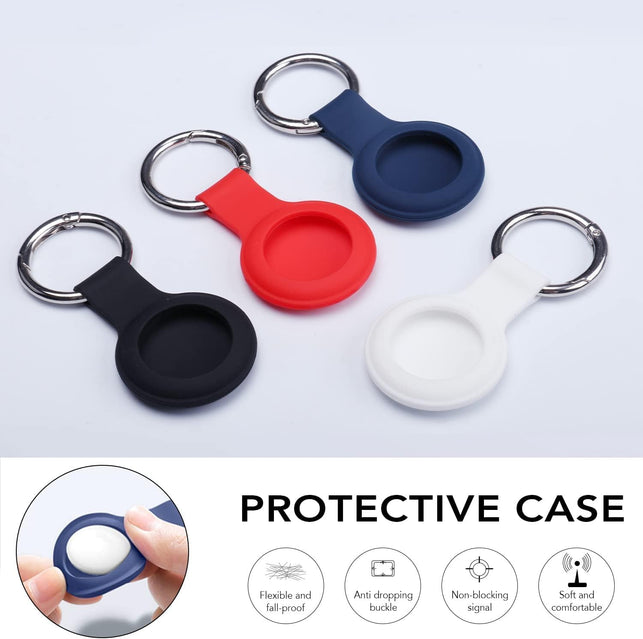 HATALKIN Airtag Case, Compatible with Airtag Case Holder Silicone Key Ring/Chain (Black+Blue+White+Red)