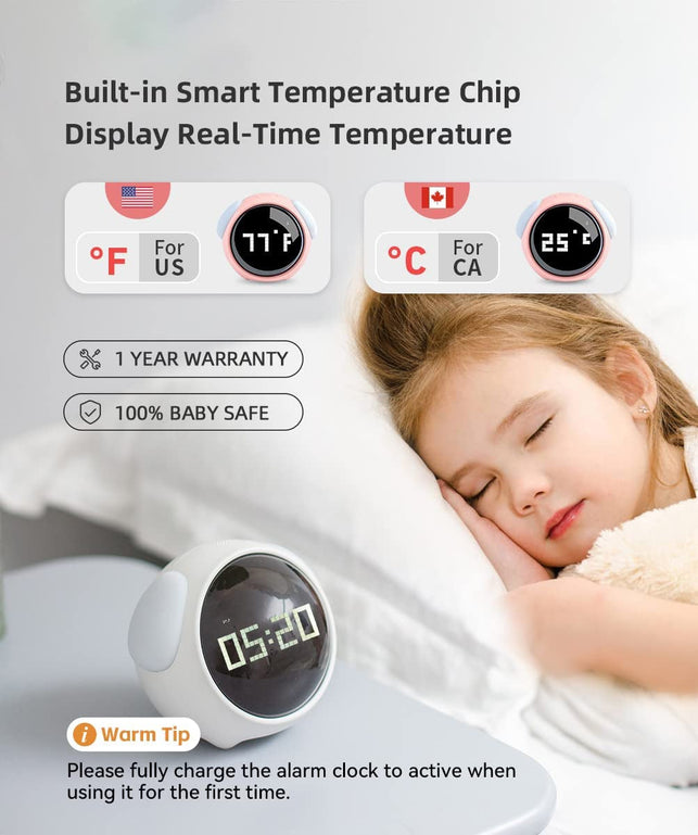 Mikodream Kids Alarm Clock, Dual Alarm Setting, Adjustable Brightness Night Light, Voice-Activated,Temperature Detection, Wake-Up Alarm Clock, Toy and Gift for Toddler, Children, Students, Boys&Girls