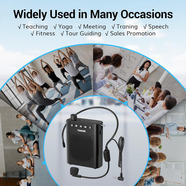 TONOR Voice Amplifier for Teachers, 15W Bluetooth Voice Amplifier with Wireless Headset Mic, Portable Megaphone Speaker Rechargeable PA System 82Ft for Teaching, Speaking, Fitness Instructors K11