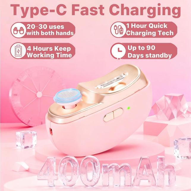 Electric Nail Clipper with LED Light, 2-Speed Automatic Nail Trimmer and Polisher, USB-C Charging, Child Safety Lock for Babies, Adults, Seniors, Pink