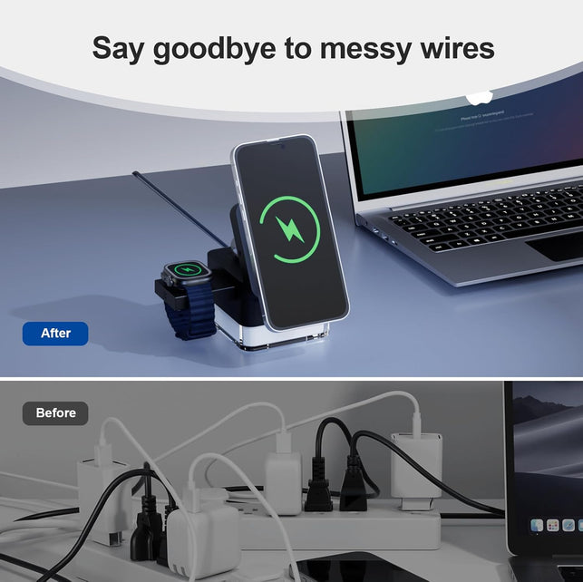 Roccar 4 in 1 Magnetic Wireless Charging Station,Wireless Charger Stand with Night-Lamp,3-In-1 Charger Dock for Iphone 16/15/14/13 Pro Max,Apple Watch, Airpods & Multiple Devices