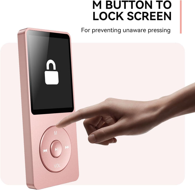 AGPTEK A02 32GB MP3 Player with Bluetooth 5.3, 1.8 Inch Screen Portable Music Player with Speaker, FM Radio, Voice Recorder, Supports Expanded up to 128GB (Rose Gold, 32GB)