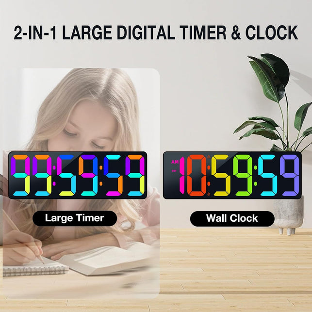 RGB Digital Wall Clock Timer with Remote Control, Count up and Down