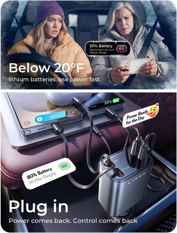 LISEN Retractable Car Charger, for Valentines Day Gifts for Him Her, 69W Cars Adapter USB C Fast Charger for Iphone 17 16 14, Car Accessories Gadgets for Men, Anniversary Birthday Gifts for Men Women