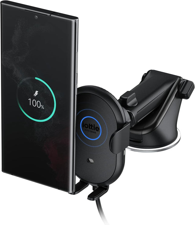 Iottie Auto Sense 2 Dash & Windshield Car Phone Holder with Qi Wireless Charging - Auto Clamping Phone Mount & Charger for Google Pixel, Iphone, Galaxy, Huawei, LG. Power Adapter Not Included.