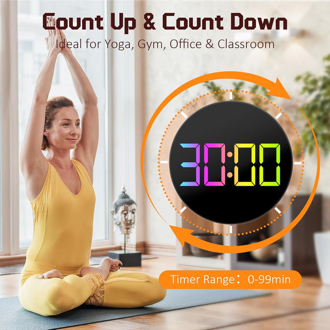 10 Inch(25Cm) Digital Wall Clock with Temperature & Date, Large LED Digits, Auto DST, RGB Display, Seconds, Auto Dimming, Alarm & Countdown for Gym, Bedroom & Office