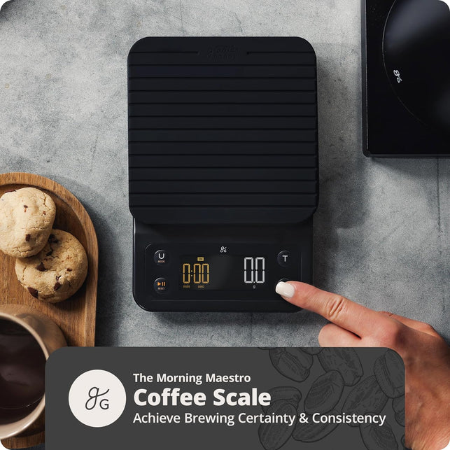 Greater Goods Digital Accurate Coffee Scale for Pour-Over Maker, with Timer for Great French Press and General Kitchen Use, Designed in St. Louis, (Onyx Black)