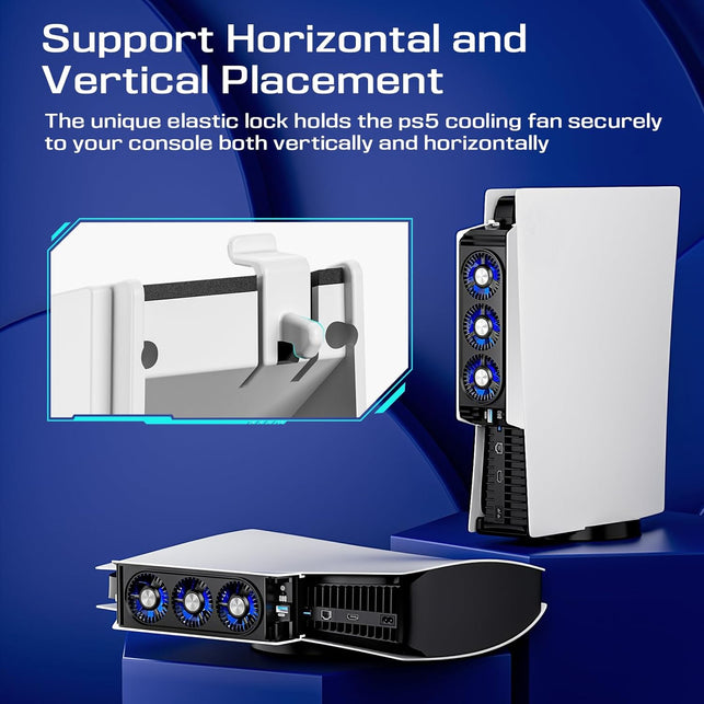 Honghao Cooling Fan for PS5 Accessories,With 3 Blue LED Light/ 2 USB 3.0 Ports / 2 Fan Speed,Compatible with Playstation 5 Console Digital/Cd Version, High Efficiency PS5 Cooler Station(Black)
