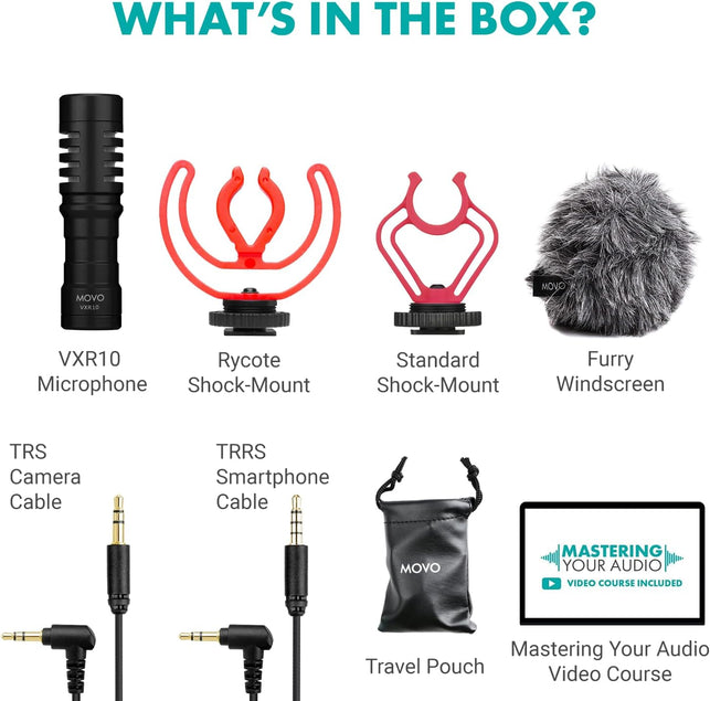 Movo VXR10 Universal Shotgun Mic for Camera - Camera Microphone for DSLR, Iphone and Android Smartphones - Compatible with Canon EOS, Nikon, and Sony Cameras - Professional Video Microphone