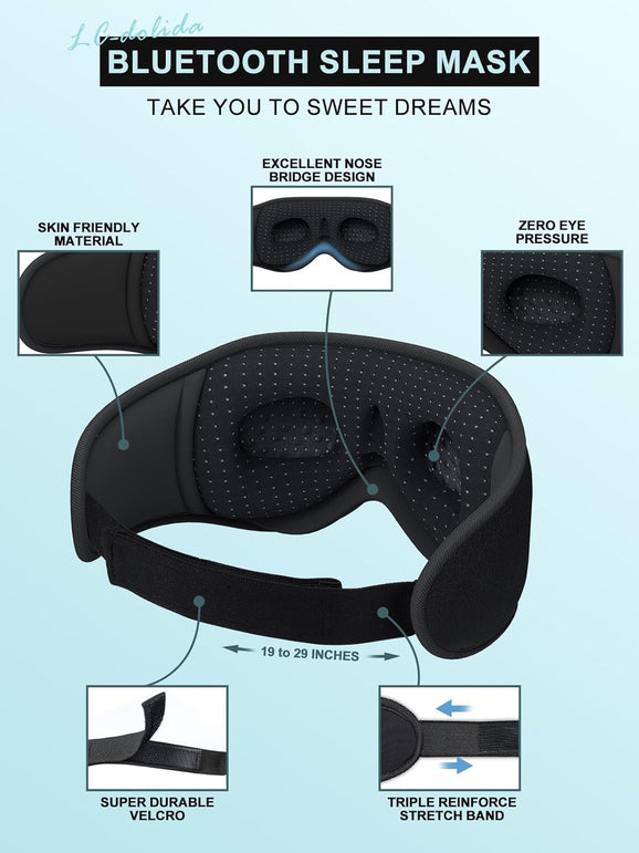 Lc-Dolida Sleep Mask with Bluetooth Headphones Bluetooth Sleep Mask Sleep Headphones,3D Eye Mask for Sleeping Mask Music Sleeping Headphones for Side Sleepers Meditation Gifts Gadgets for Men Women