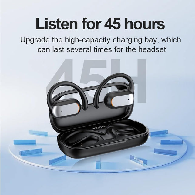 Open Ear Headphones Wireless 5.4 Earbuds Support 2 Devices Connecting Over-Ear Touch Control 16Mm Speakers Ear Buds IP6 Waterproof Earphones 45H Playback LED Power Display Headset for Gym