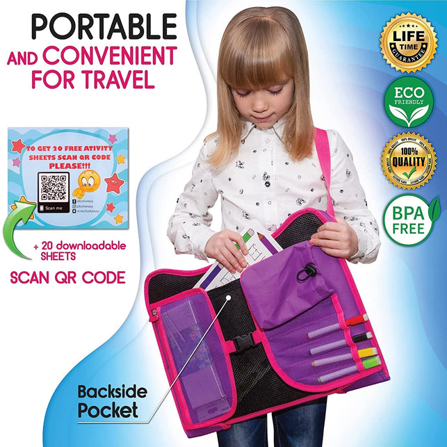 ECOFANTASY Kids Travel Tray W/Dry Erase Top - Car Seat Travel Tray Table for Toddler - Travel and Road Trip Essentials Kids - Car Lap Desk with Storage