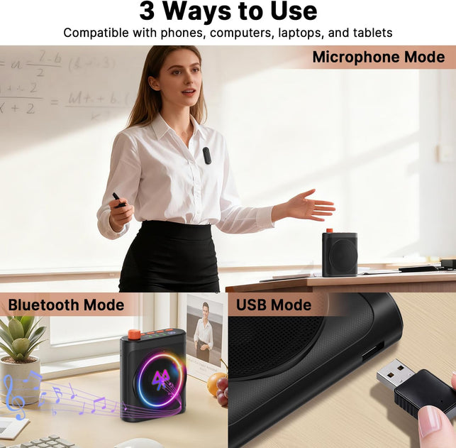 Yayusi Wireless Voice Amplifier for Teachers with 2 Magnetic Lavalier Mics, Hands Free Mini Portable Microphone and Speaker with Lanyard, Rechargeable Teacher Microphones for Classroom/Meetings/Speech