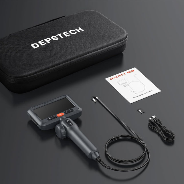 DEPSTECH 210° Two-Way Articulating Borescope, 0.24In Ultra-Slim Endoscope Camera with Lights, 4.5” IPS Screen, 5Ft Waterproof Flexible Snake Tube, Industrial Inspection Camera for Automotive Mechanics