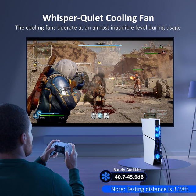 Nexigo PS5 Slim Silent Enhanced Cooling Fan with Adjustable Speed, Auto Power On/Off, with USB 3.0 Port, Efficient Cooling System for Both PS5 Slim Disc and Digital Editions