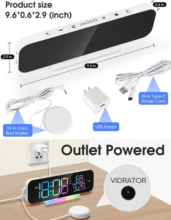 Cadmos Super Loud Vibrating Alarm Clock with Bed Shaker,Large LED Digital Display,Night Light,Ideal for Heavy Sleepers Adults,Hearing Impaired Deaf,Kids,Teens,Living Room,Bedrooms(White)